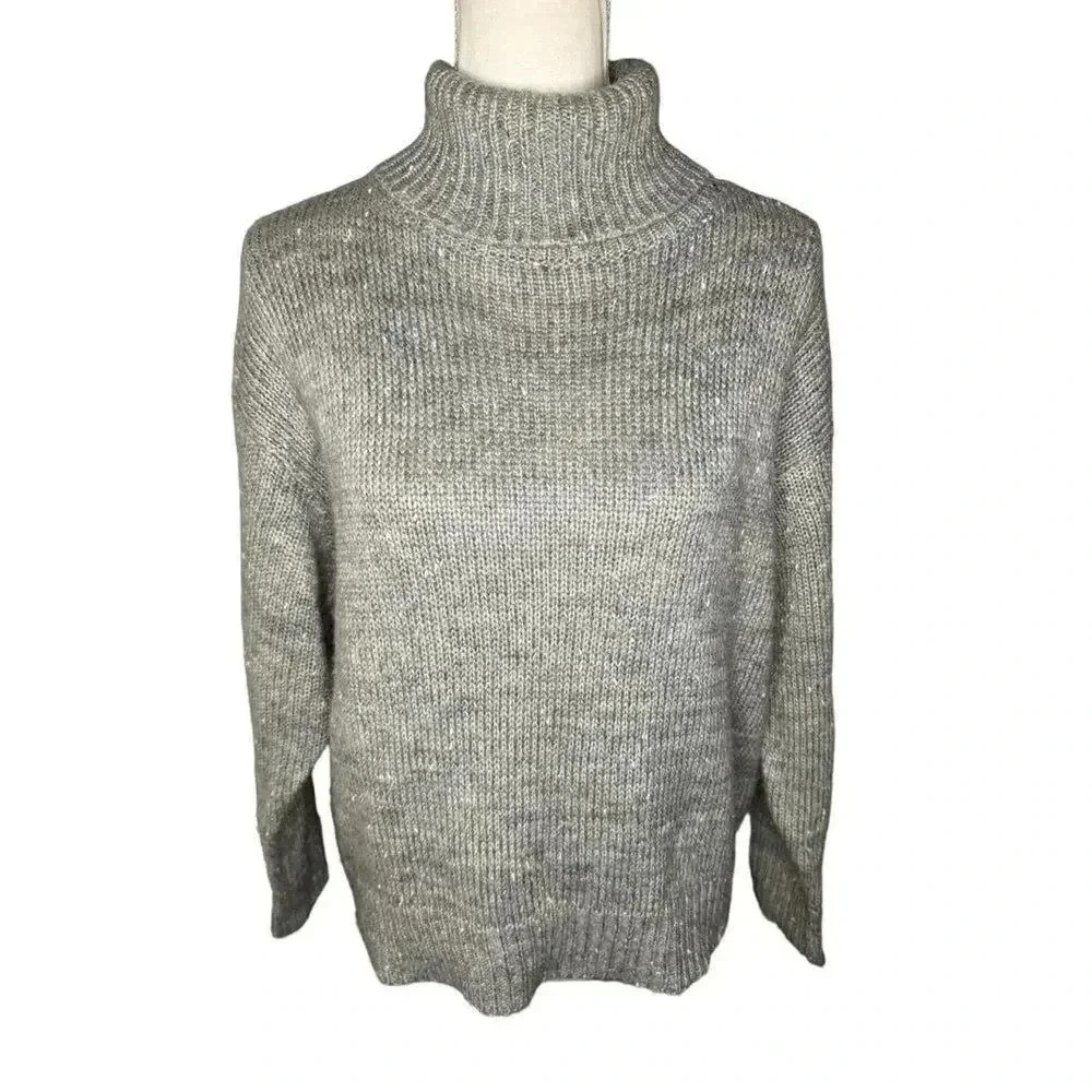 Harper Heritage Women’s Small‎ Gray Marled Turtleneck Sweater With Gold Accents